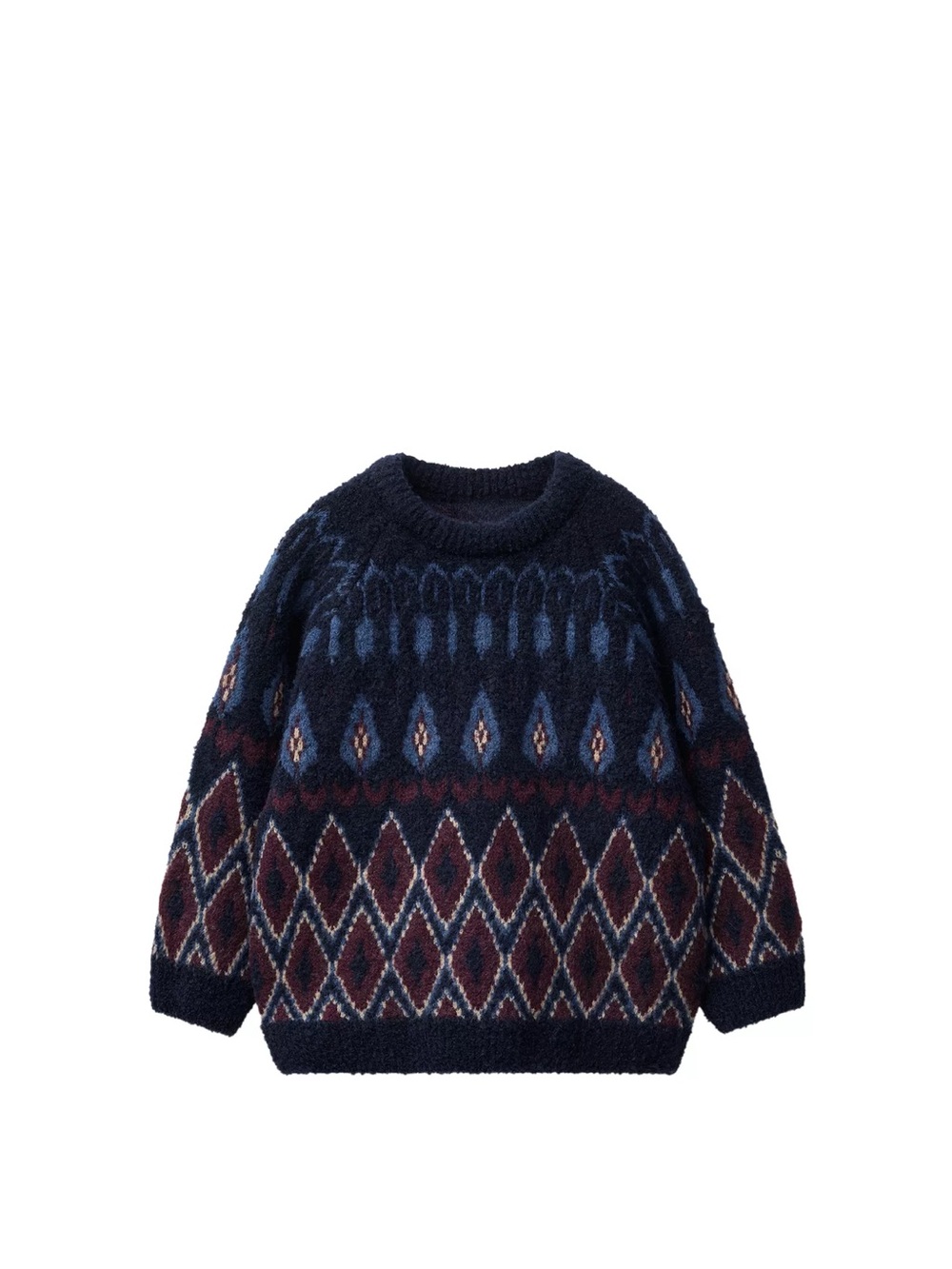 Zara Navy Blue Burgundy Patterned Knit Sweater